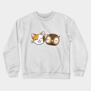 A Cat And An Owl Crewneck Sweatshirt